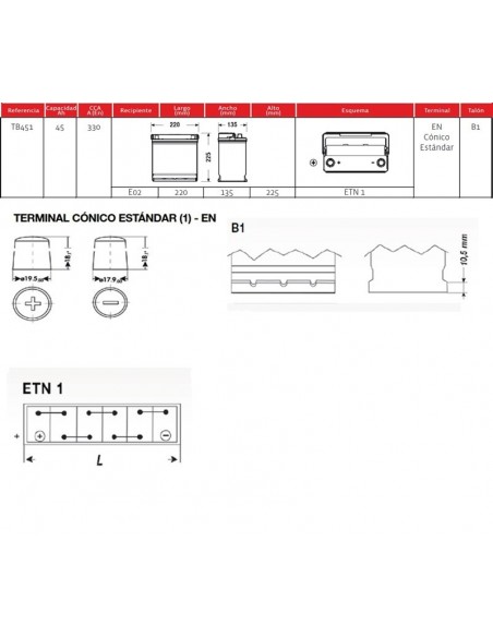bateria exide eb451 45ah